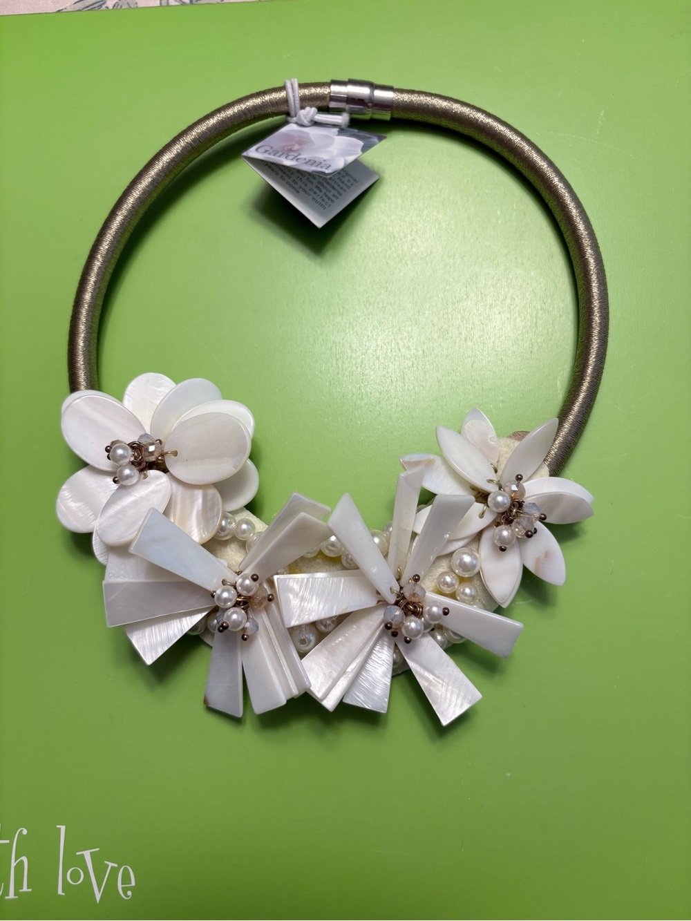 Chic White Floral Mother of Pearl  Collar Necklace by Gardenia